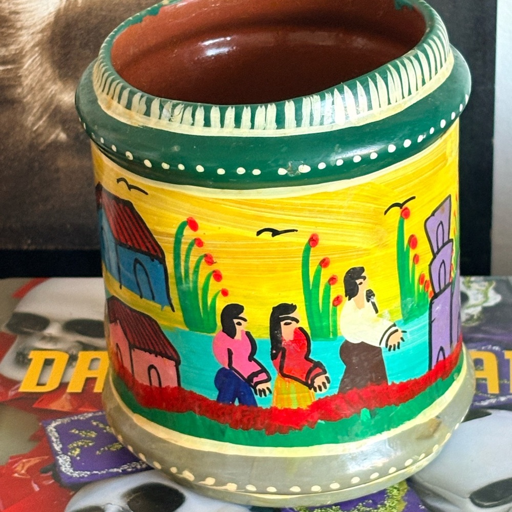 Mexican Story Telling Pottery- Hand-Painted Ceramic Vase with Vibrant Design